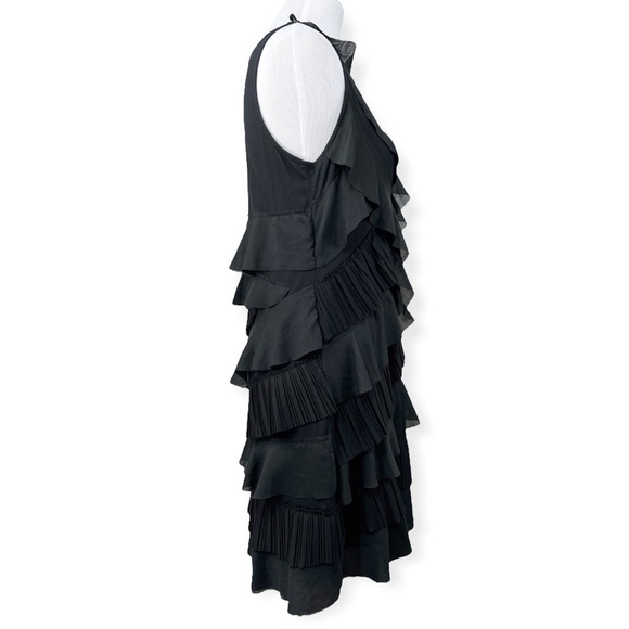 LOFT Black Tiered Ruffle Sleeveless Mini Dress V Neck Medium - Picture 9 of 11